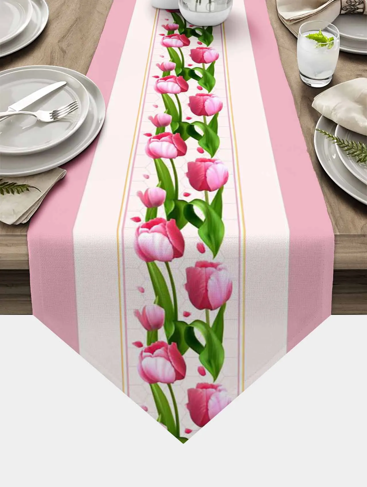 

Розовые тюльпаны на день матери, современные настольные дорожки для праздника, вечеринки, свадьбы, аксессуары для обеденного стола в гостин...