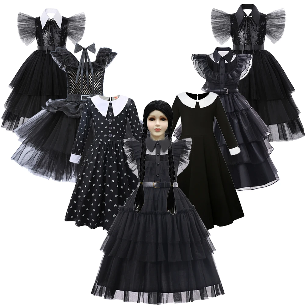 

Wednesday Cosplay For Girl Costume 2023 New Vestidos For Kids Outfit Party Dresses Carnival Easter Halloween Costumes 2-12 Yrs