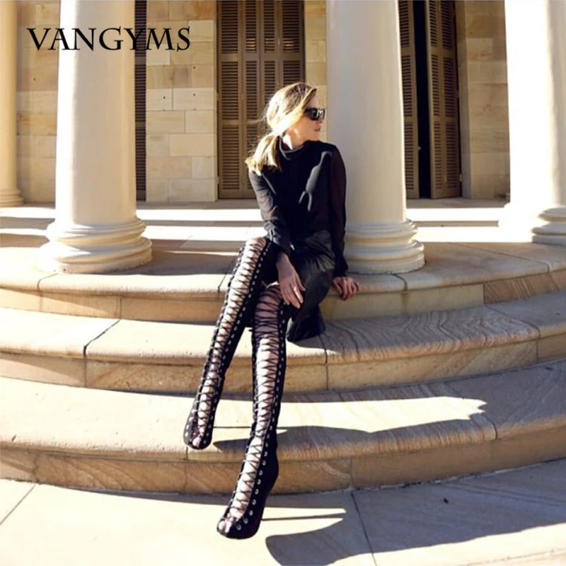 

Women's Long Boots Sexy Nightclub Fashion Cross Strap Stiletto Shoes Woman Fish Mouth Knee Boots Botas Femininas Botas