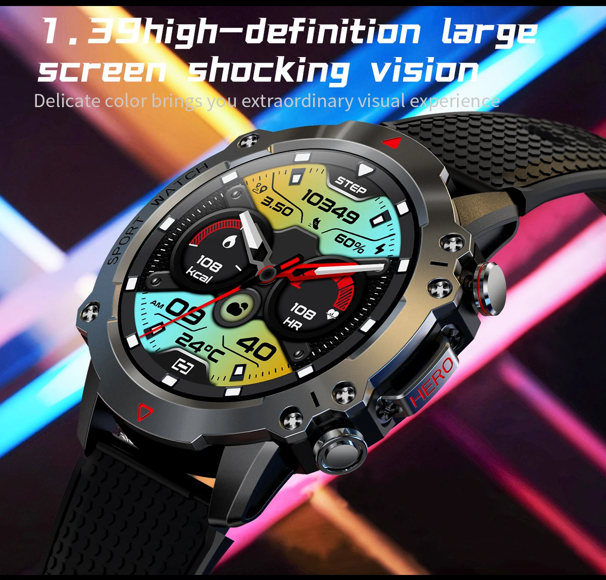 2023 NEW KR10 Outdoor Sports 450mah Battery 1.39 Inch Large Screen 107 Sports Modes Bluetooth Call Smart Watch for Men and Women