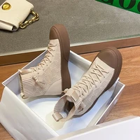 fall womens casual sneaker higt top lace sneakers woman sports shoes platform shoes thick sole knitting skateboard espadrilles