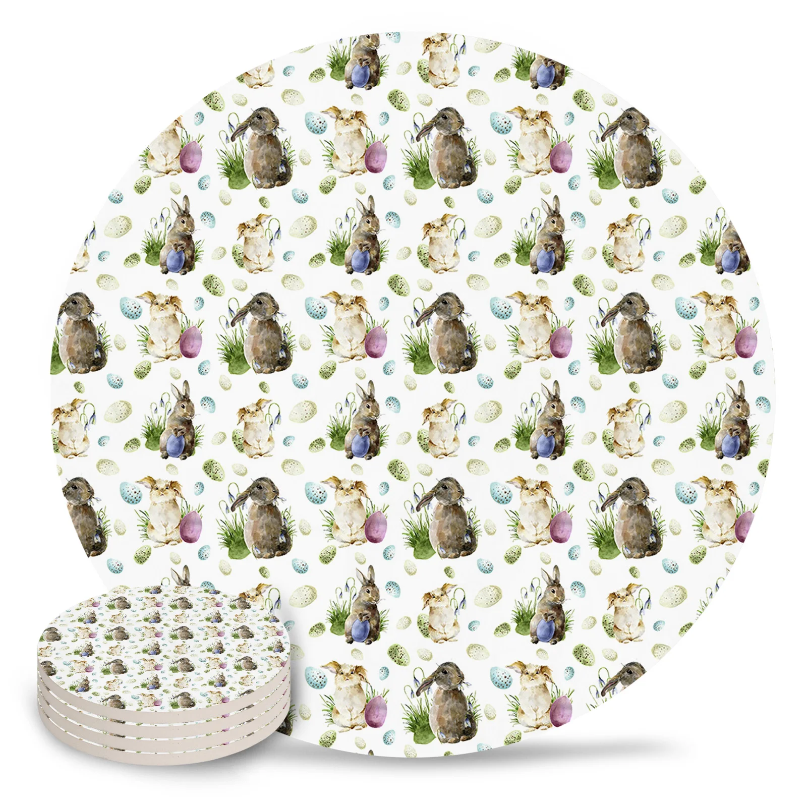 

Easter Bunny Egg Watercolor Ceramic Coaster Set Coffee Tea Cup Coasters Kitchen Accessories Round Placemat