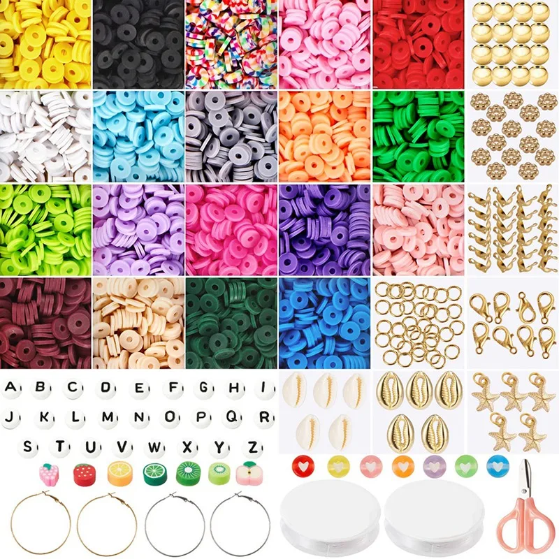 

Clay Beads, Flat Round Polymer Clay Beads For Bracelet Making 6Mm Spacing Beaded Pendant Accessories