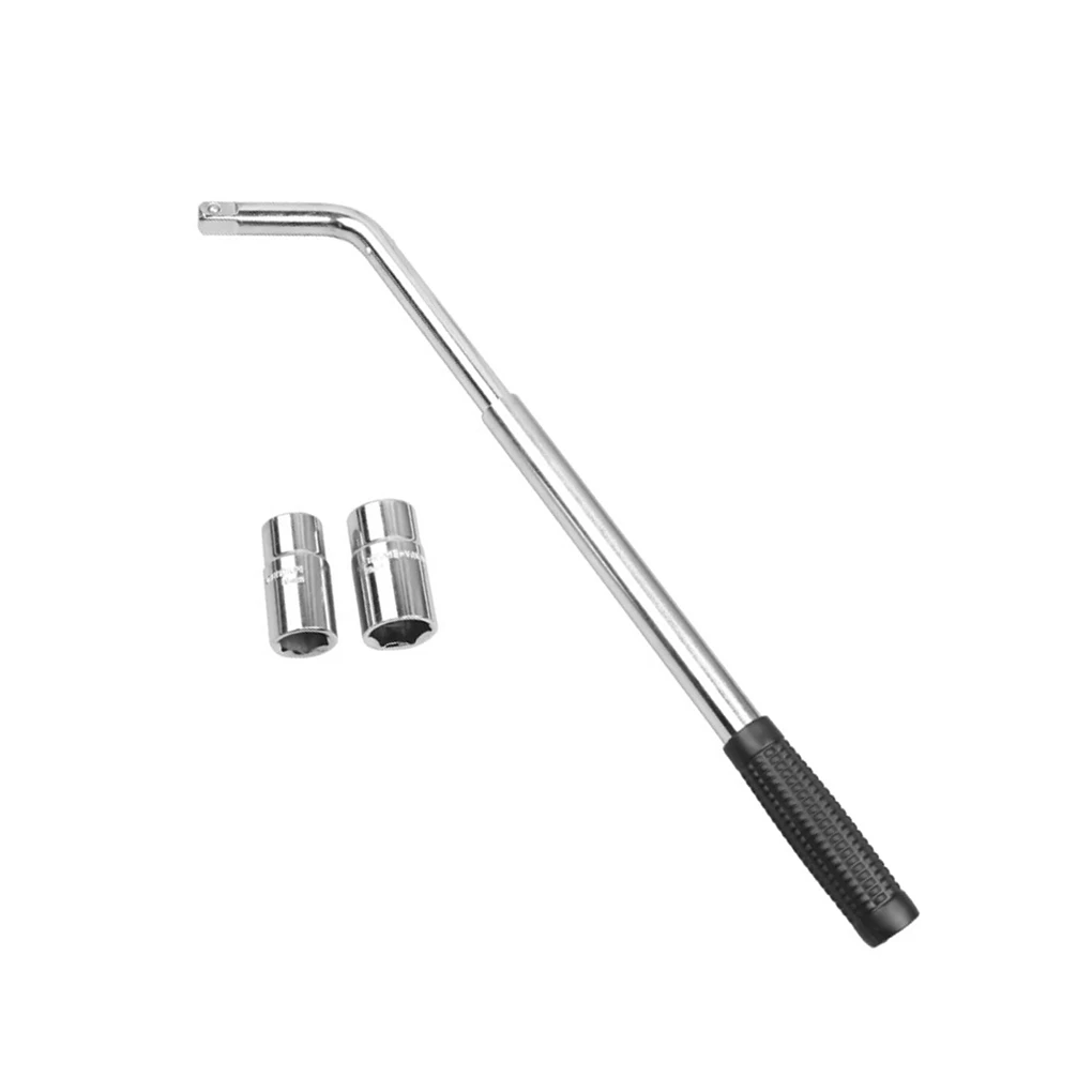 

Extendable Wheel Wrench Telescopic Spanner with Two Sleeves L-Type Lug Sockets Anti-slide Handle Remover for Home DIY