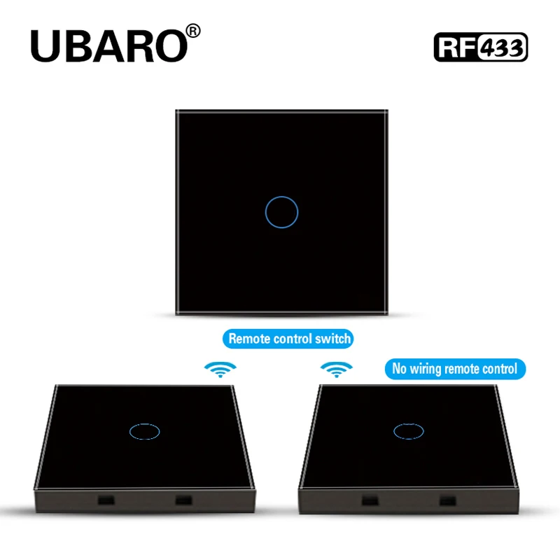 

UBARO EU 433 RF беспроводной пульт дистанционного управления закаленное стекло панель настенный сенсорный датчик лестница свет кнопка светодиодный индикатор 1Gang 2 Way 220V