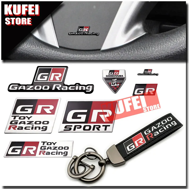 

GR SPORT GAZOO RACING Badge Car Key Chain 3D Aluminum Decor Sticker For Toyota Trd Corolla Rav4 Yaris Chr Hilux Prius Camry