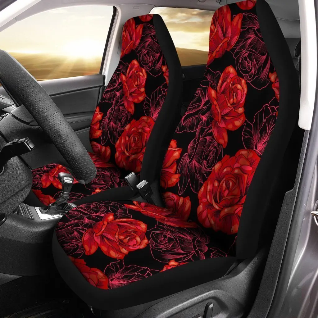 

Red Rose Car Seat Covers Custom Floral Red Car Interior Accessories,Pack of 2 Universal Front Seat Protective Cover