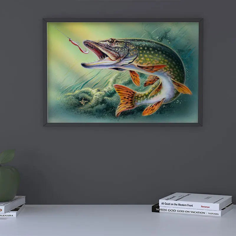 Большой рот окунь вода закат рыба плакат фотографии настенный декор абстрактное
