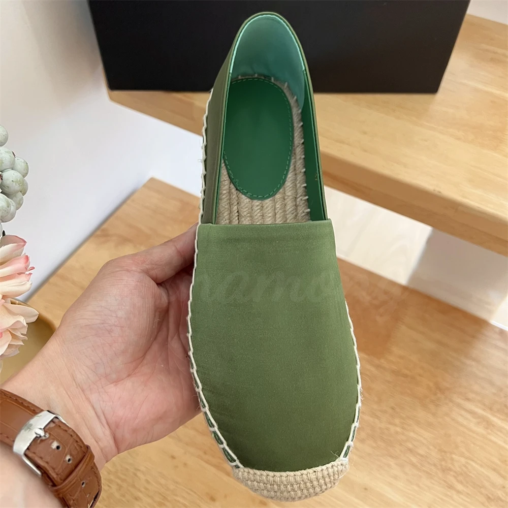 

Green Satin Espadrilles Slip-On Comfortable Flats for Women Spring Autumn Casual Shoes Customized Leather Suede Handmade Shoes