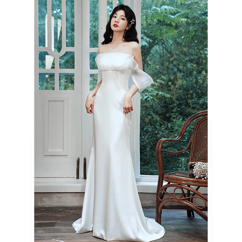 

Womens Party Evening Dress Mermaid Elegant Ruffle Bodice Noble Formal Card Shoulder Sleeve Backless Vestidos De Noche Prom Gown