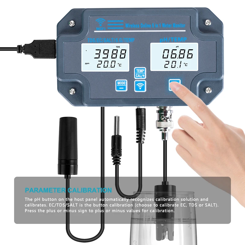 Wi-Fi тестер качества воды настенный Анализатор 6 в 1 анализатор PH/EC/TDS/соли/массы