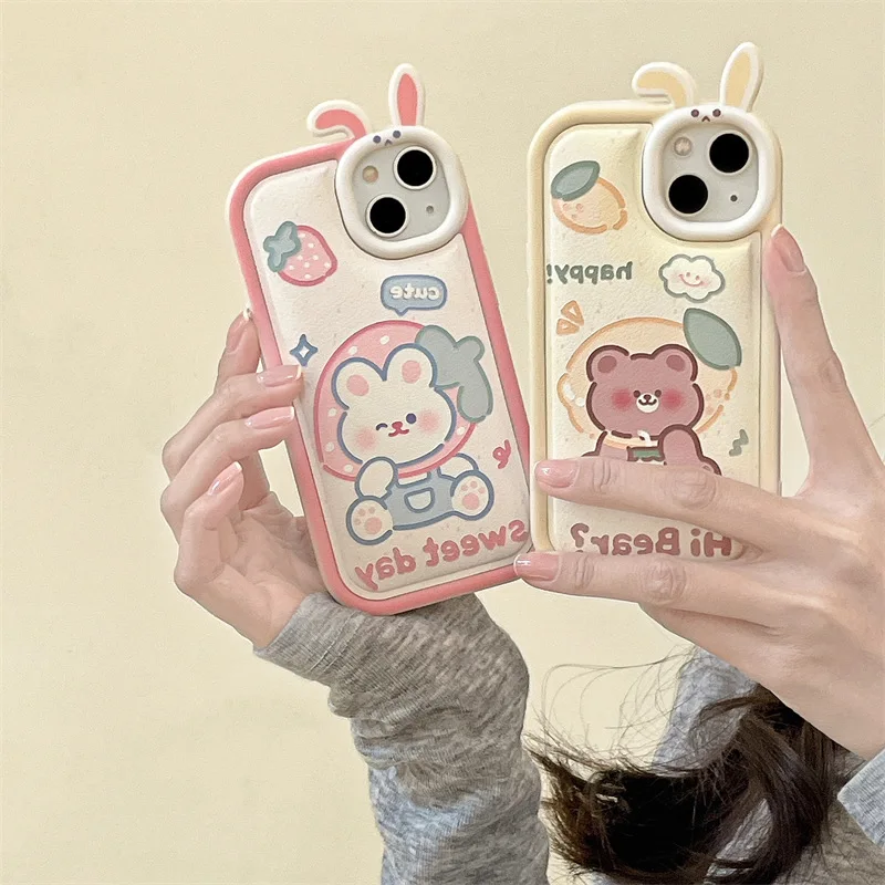 

Cute Rabbit Ear Lemon Bear Phone Case Cover for IPhone 14 Plus 11 12 13 14 Pro Shockproof Cases for IPhone 14 Pro Max Case