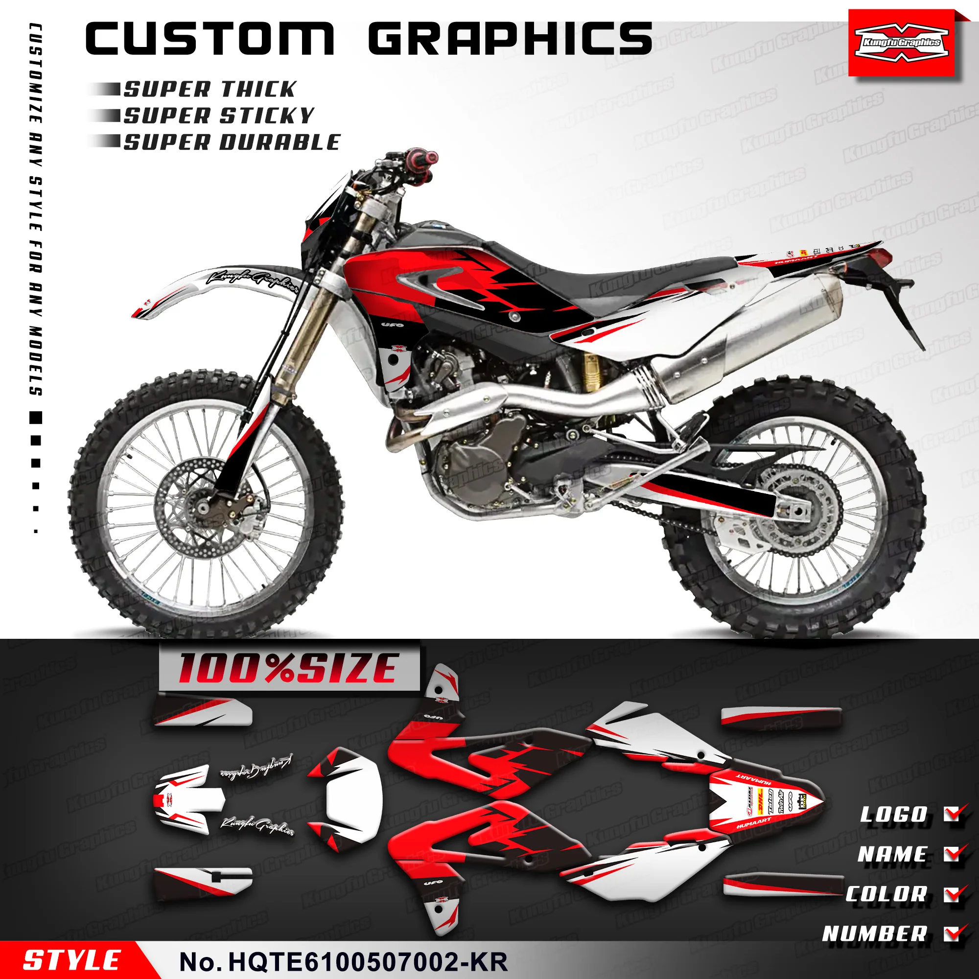 Фото KUNGFU GRAPHCS Dirt Bike, набор виниловых наклеек для Husqvarna TE 610 IE 2005 2006 2007, HQTE6100507002-KR №1