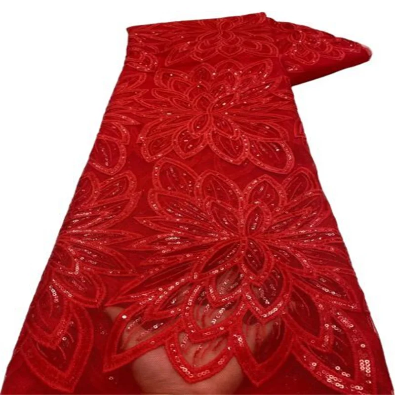 

Red Latest African Sequin Lace Fabric Embroidery Pure White French Mesh Lace Fabric With Sequins Nigerian Tulle Lace For Party