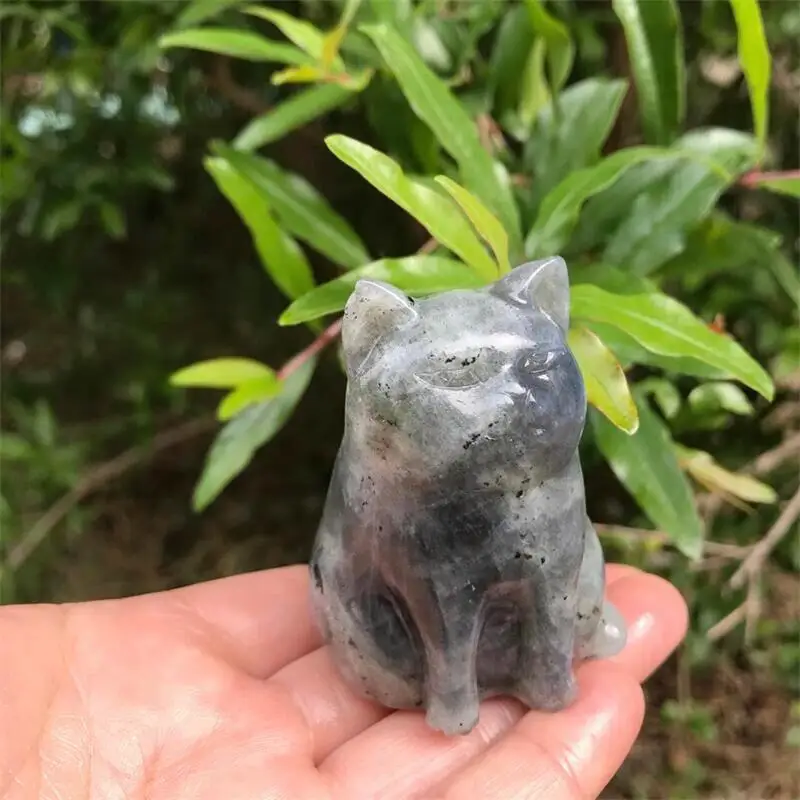 

Natural Labradorite Cat Hand-carved Polished Crystal Healing Stone Home Decor Creative Christmas Gifts For Kids