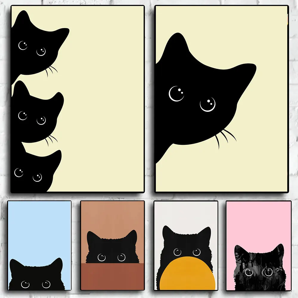 

Funny Black Cat Minimalist HD Poster and Print Nordic Animal Kitten Canvas Painting Wall Art Picture For Kid Bedroom Home Decor