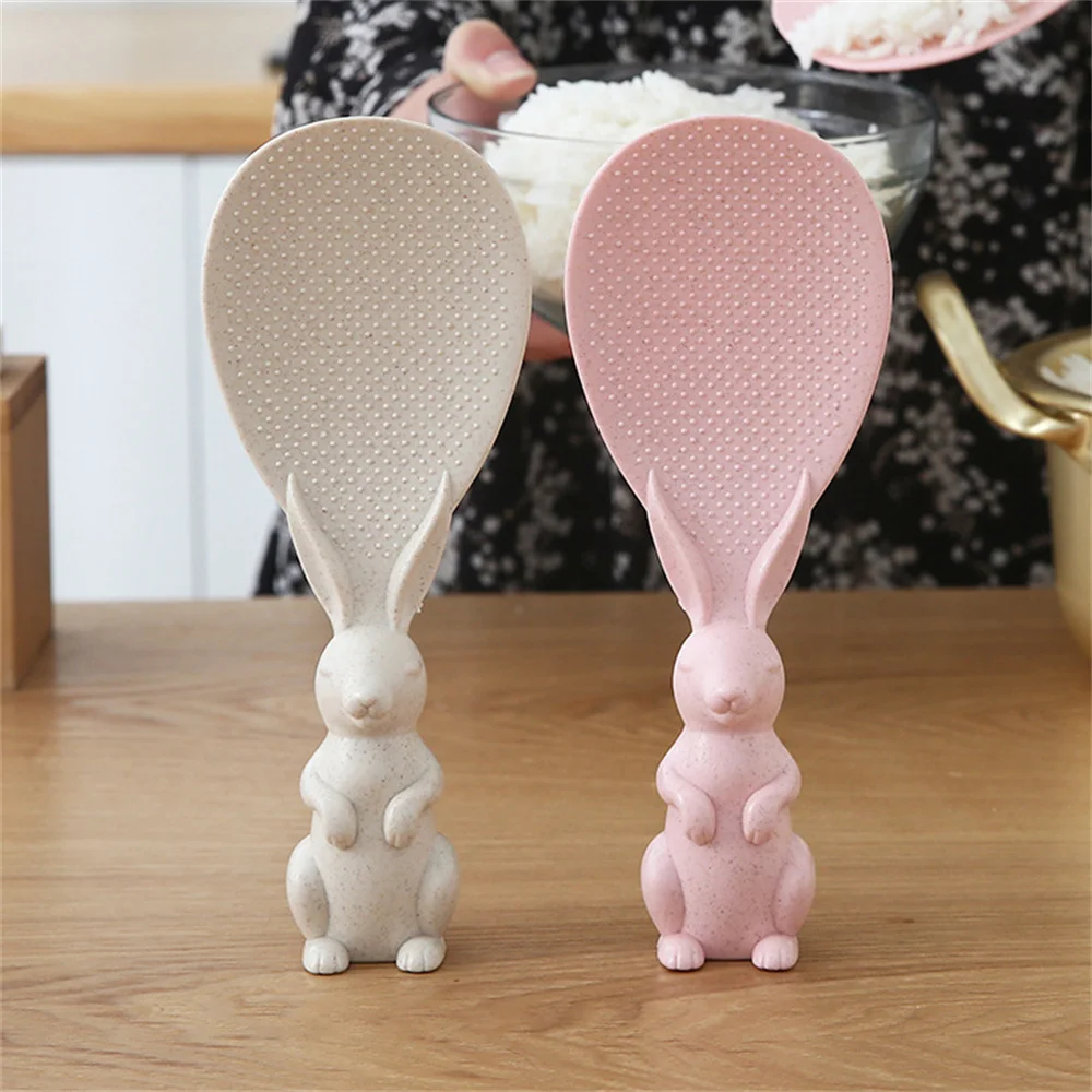 

Cute Bunny Rice Cooking Scoop Wheat Straw Easy To Clean Rice Shovel Can Stand Up Creative Household Rice Spoons For Kitchen Set