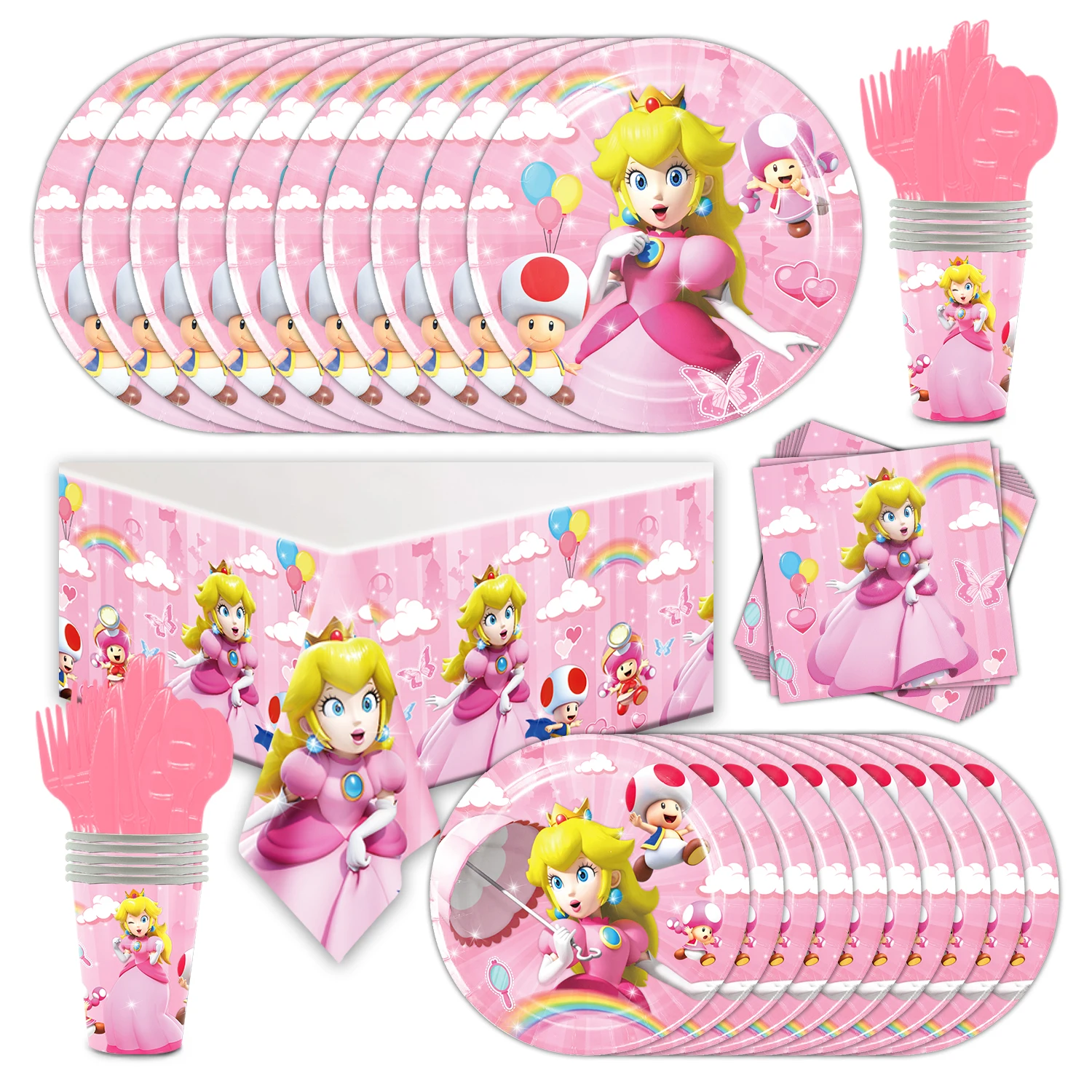 

Cute Princess Peach Party Decoration Cartoon Theme Tableware Paper Plate Cups Banner for Kids Girls Birthday Party Supplies Gift