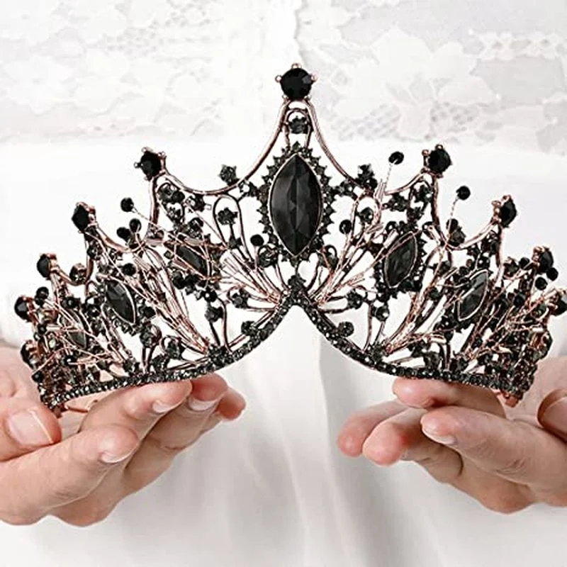 

Fashion Silver Black Rhinestone Crystal Bride Crown Hair Accessories for Women Wedding Birthday Gift Girl Wedding Hair Jewelry