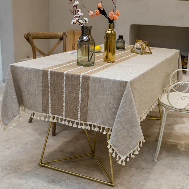 

55X70inch Tablecloth with Fringe Tassels Rectangle Cotton Linen Fabric Table Cover Cloth for Kitchen Dining Patio