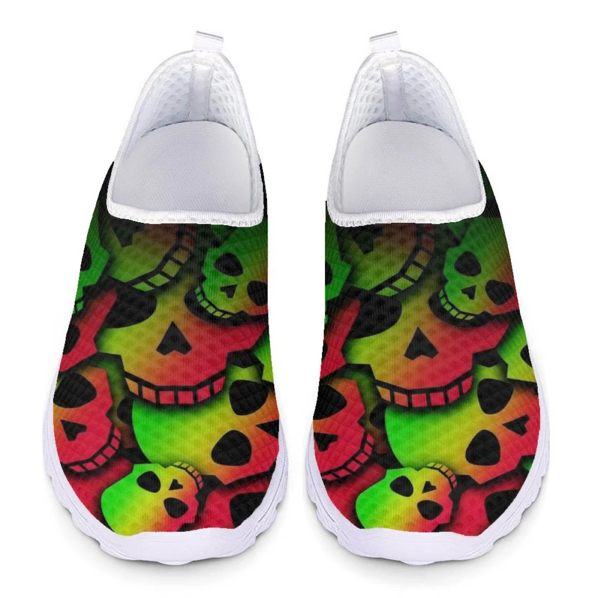 

Женские сетчатые кроссовки, Готическая повседневная обувь на плоской подошве, с разноцветным принтом черепа, удобная Уличная обувь, лето-осень