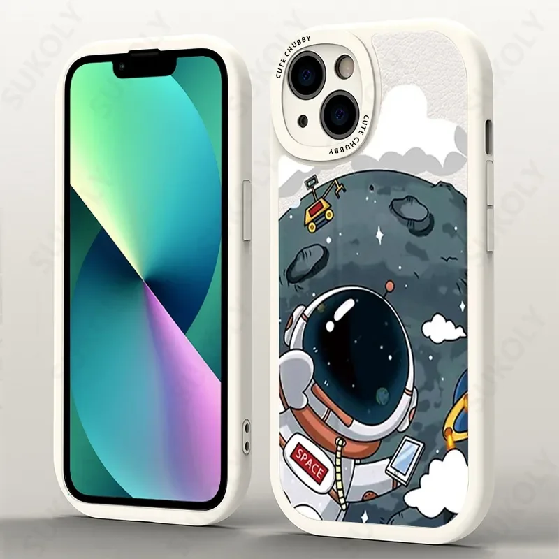 

Astronaut Leather Case For iPhone 13 Pro Max Luxury Shockproof Silicone Soft Cover For iPhone 11 12 Pro Max XR XS 7 8 Coque