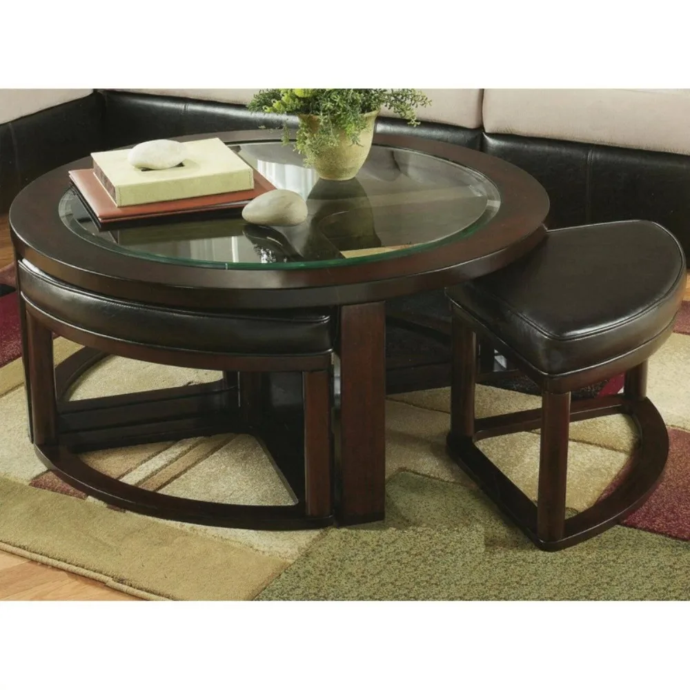 

Roundhill Furniture Cylina Round Coffee Cocktail Table with Stools