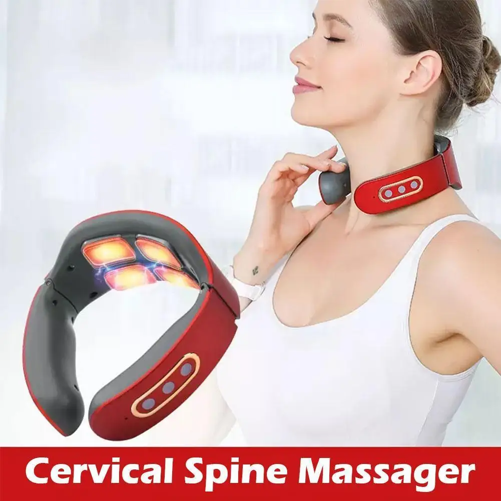 

USB Smart Electric Neck Massager 12 Gears Hot Compress TENS Relief Heat Relaxer Shoulder Massager Spine Cervical Pain Pulse X4Z0