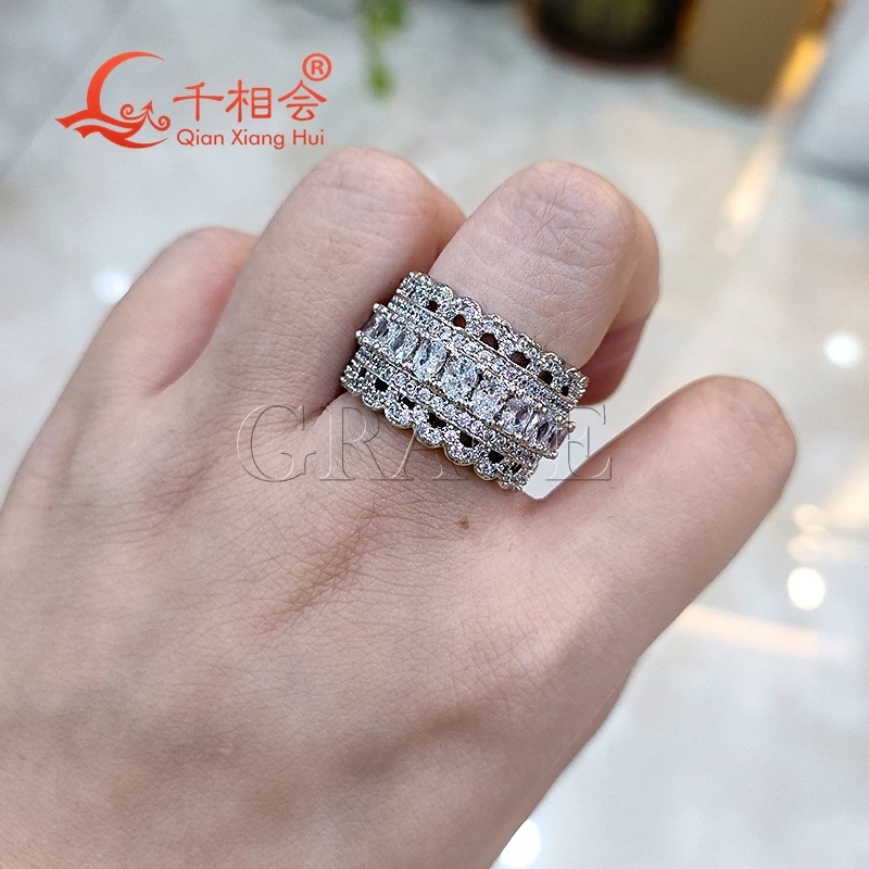 14mm small oval flowerwave Eternity Band  Sterling 925 Silver hip hop Moissanite Ring Men women  Diamonds Male fine Jewelry