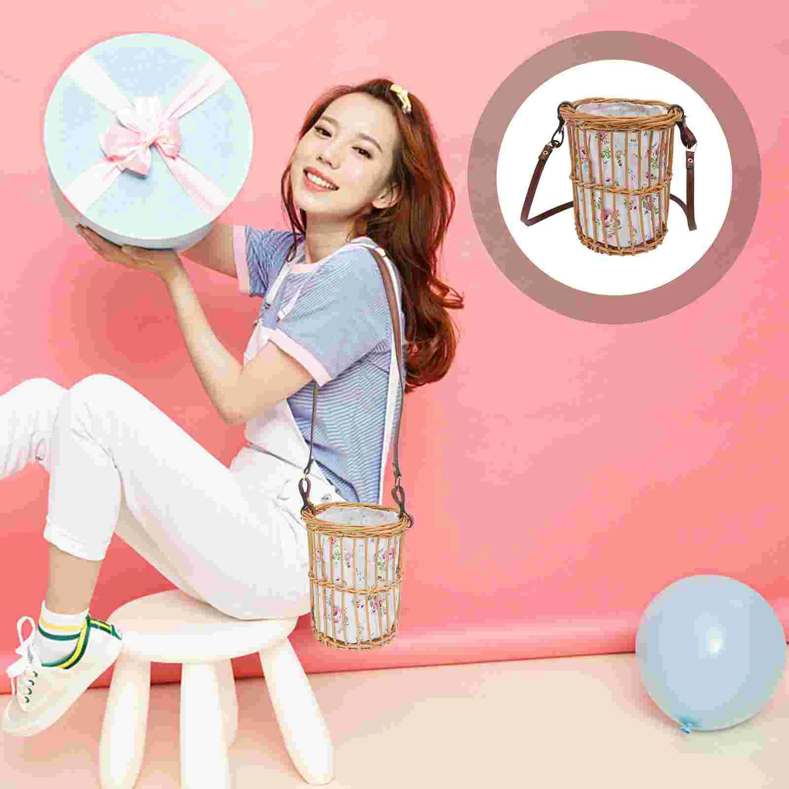 

Rattan Storage Basket Container Hand-Woven Decor Manual Handmade Gift Miss Baskets