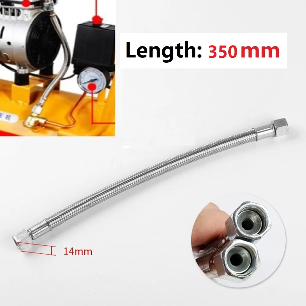 

350mm Stainless Steel Air Compressor Flexible Hose Air Pump Check Valve Connecting Pipe Replacement Spare Parts Power Tools