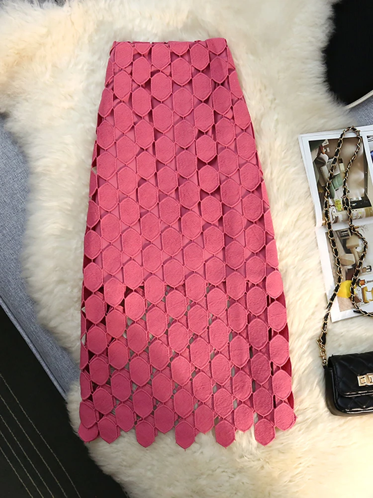 Женская ажурная длинная юбка однотонная Повседневная трапециевидная с