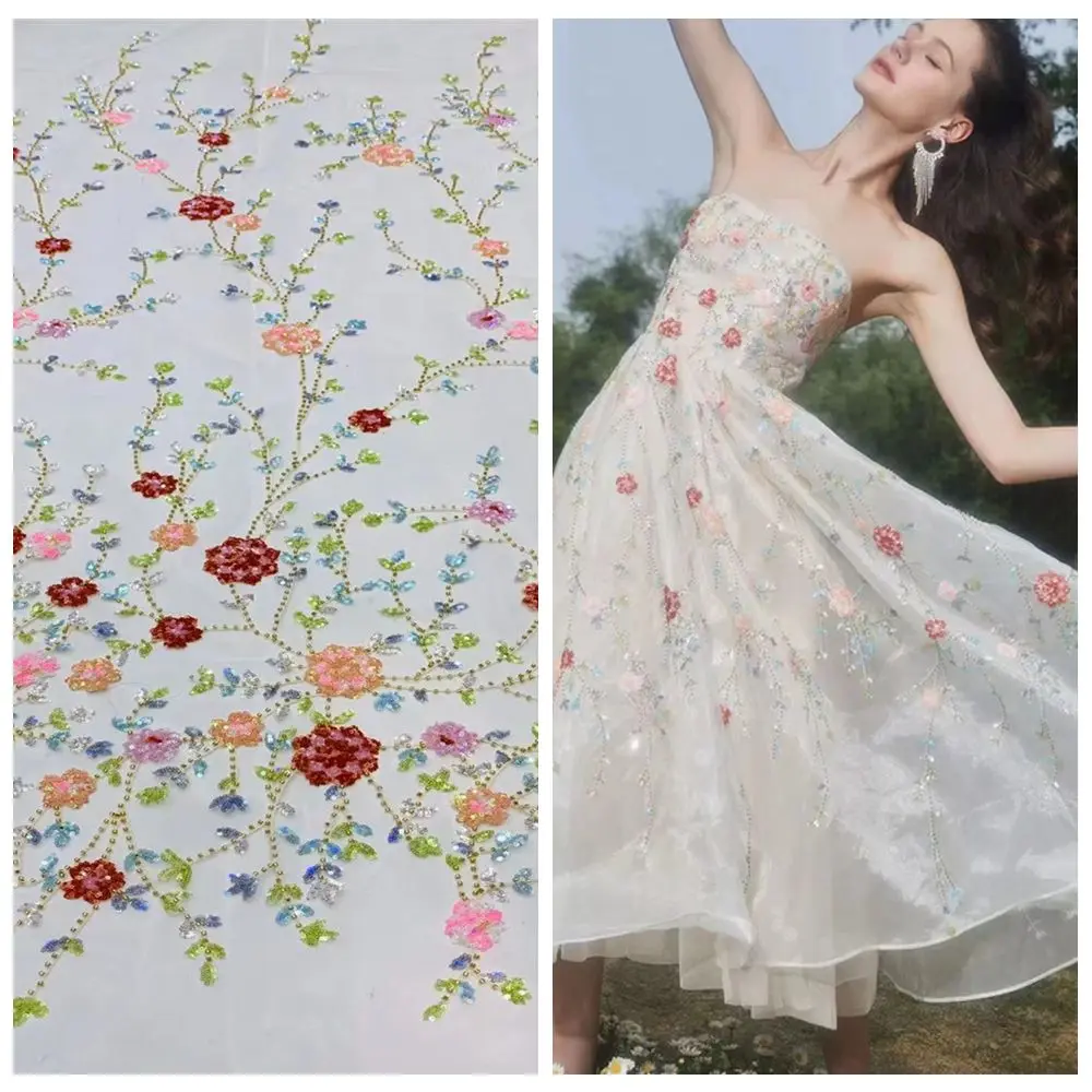 

Яркие Блестки, бисер, ткань и кружево, новейшая кружевная ткань, высокое качество 2023, модная изящная юбка, платье, материал, бесплатная доста...