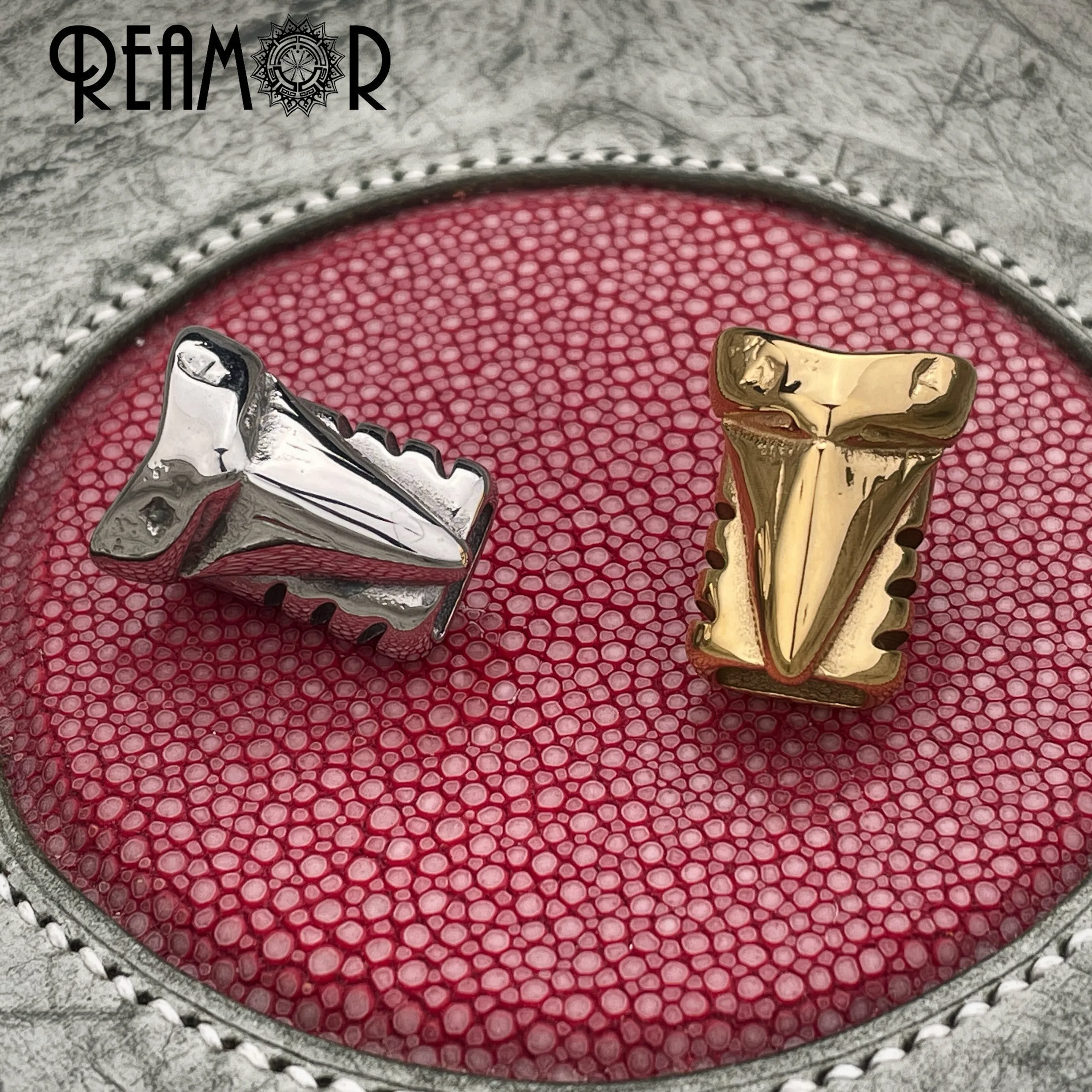 REAMOR 2pc Punk Stainless Steel Shark Teeth Slider Beads 10x5mm for Leather Bracelet Jewelry Making DIY Slide Charms Accessories