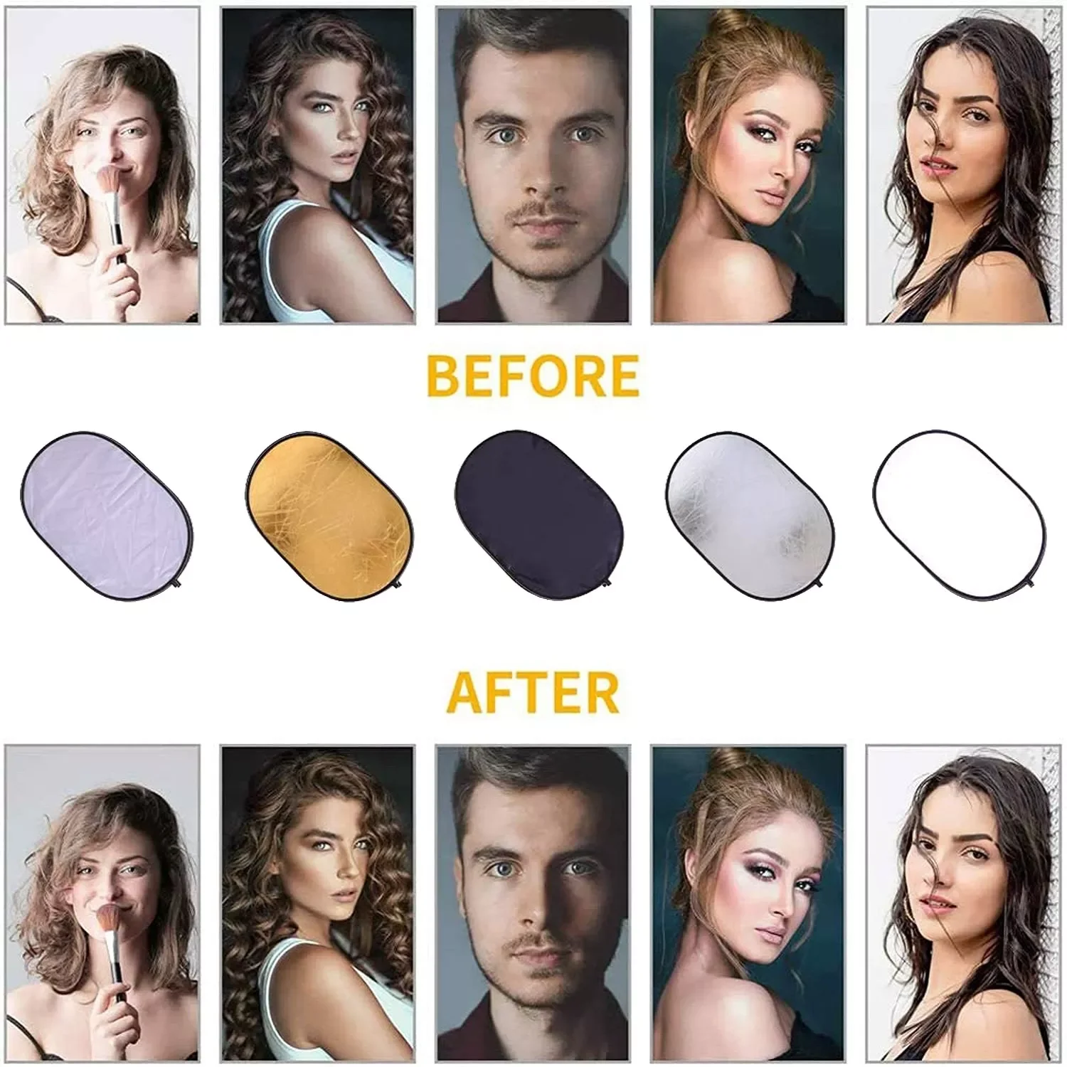 

2023 23.6"x35.4" 60x90cm 5in1 Reflector Photography Collapsible Portable Light Diffuser Oval Photo Multi Color Silvery