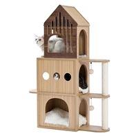 scratching post cat play tower multi level wooden cat house large cat furniture activity center large hammock sisal cat tower