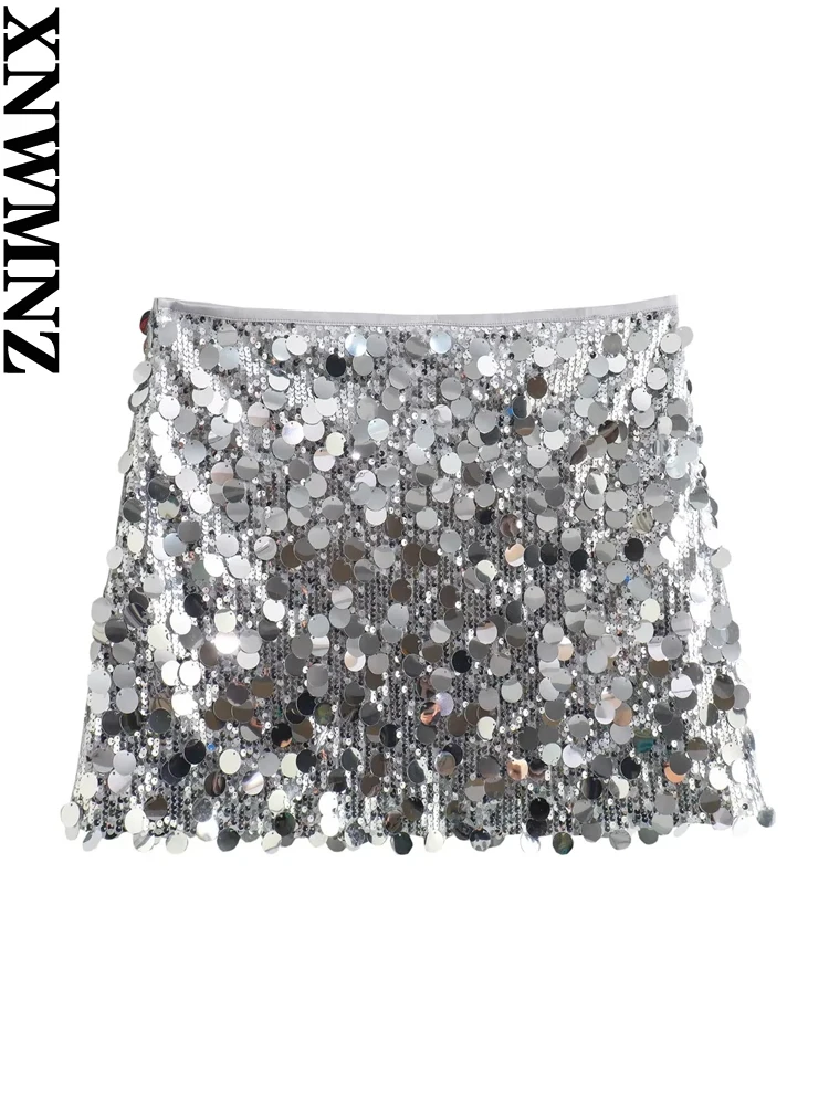

Женская мини-юбка с блестками XNWMNZ, модель 2023 года, Женская универсальная юбка с завышенной талией и боковой молнией