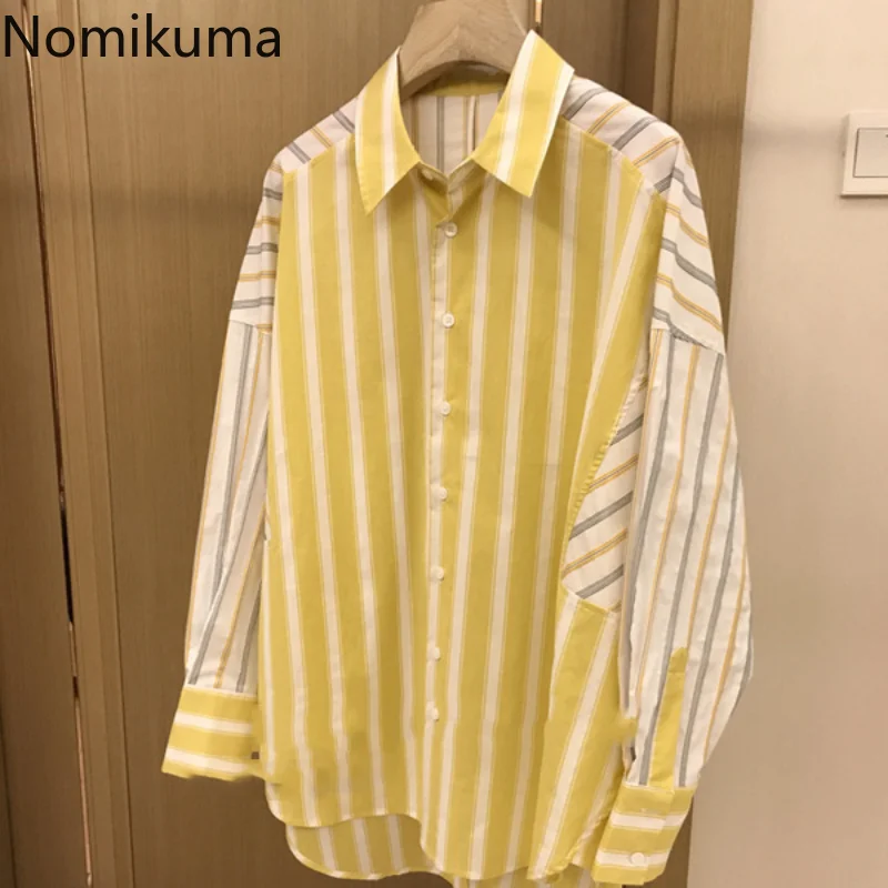 

Nomikuma Camisas De Mujer Spring Autumn Contrast Color Striped Loose Shirts for Women Vintage Elegant Fashion Blouse Women