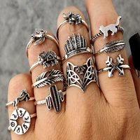 new trendy boho geometric rings set for woman vintage punk fox elephant knuckle cactus rings 2022 summer jewelry dropshipping