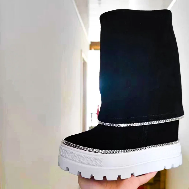 Женские средние сапоги на римской платформе с утолщенной подошвой увеличивающие