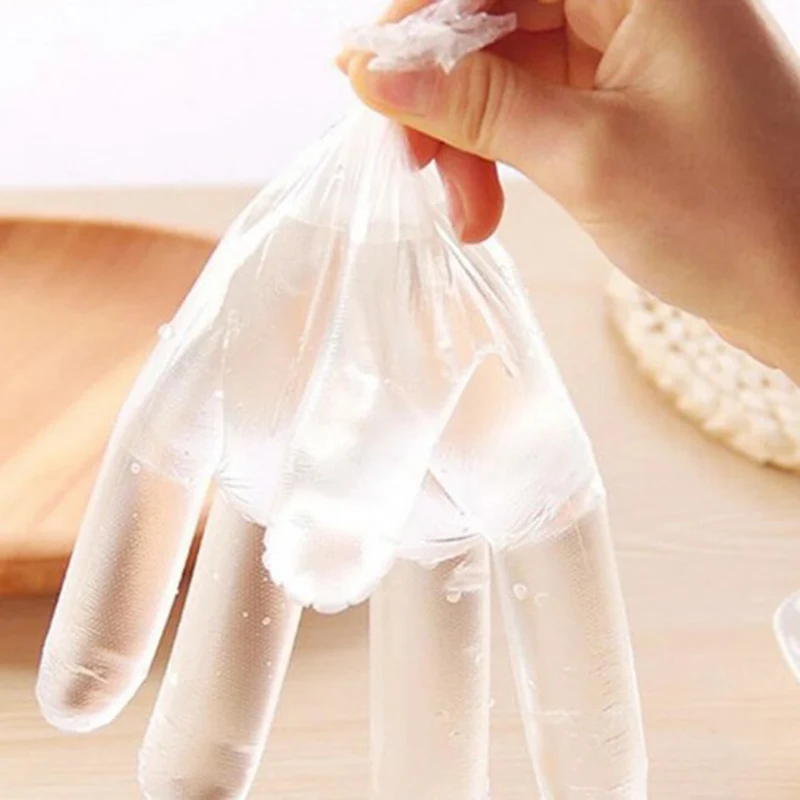 100 шт./лот одноразовые перчатки пластиковые прозрачные маслостойкие