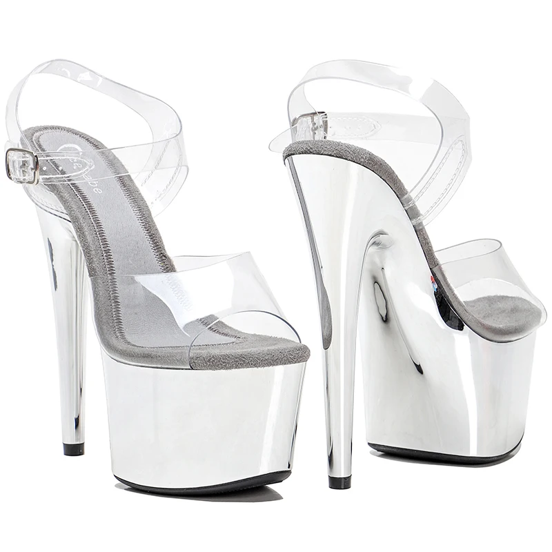 Leecabe 17CM/7Inch PVC Upper silver color  Platform Sandals  party High Heels Shoes Pole Dancing Shoes