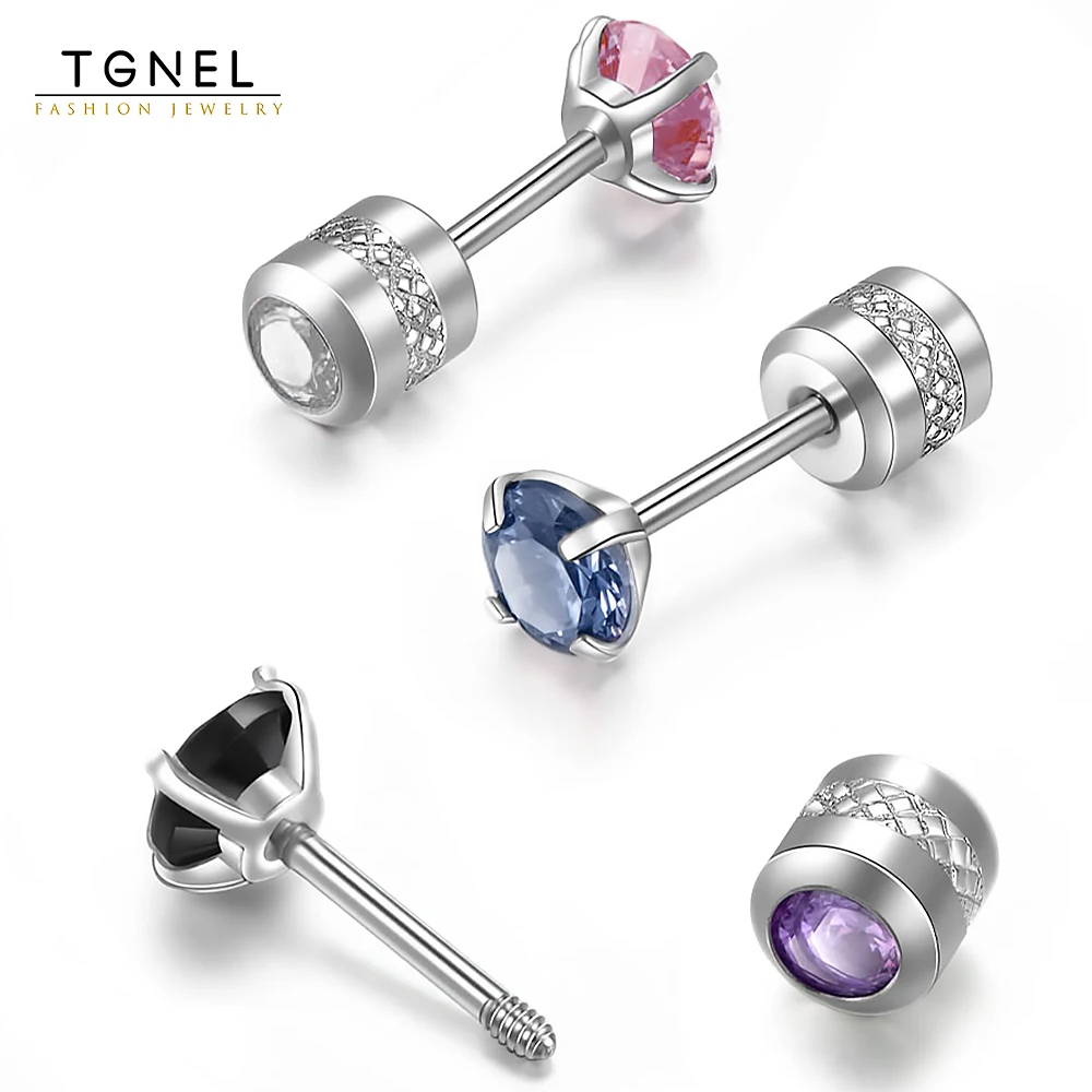 

Flat Screw Back Stud Earrings 20G Tiny Unisex Cartilage Piercing Screw Double Round Cubic Zirconia Dainty Helix Earrings Women