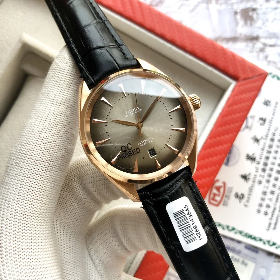 

Мужские автоматические механические часы черный коричневый кожаный ремешок