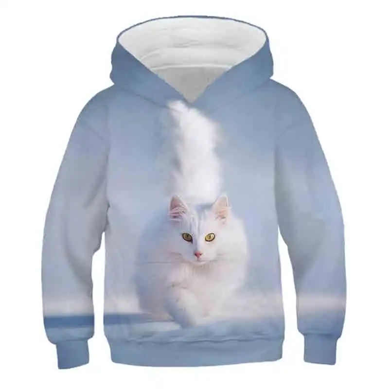 

2022 Children Cats Sweatshirts For Boys Girls Long Sleeves Hooded Tops Kids Spring Fall O-Collar Hoodies Clothes 4-14 Years Old