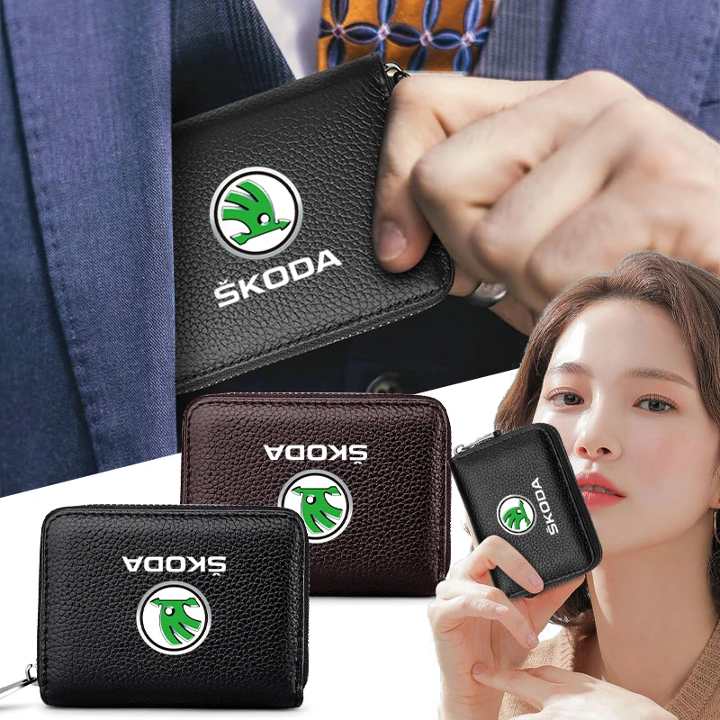 

Leather Zipper Wallet Driver License Business Card Organizer Pouch For Skoda Octavia Fabia Kamiq Kapoq Kodiaq Rapid SCALA Superb