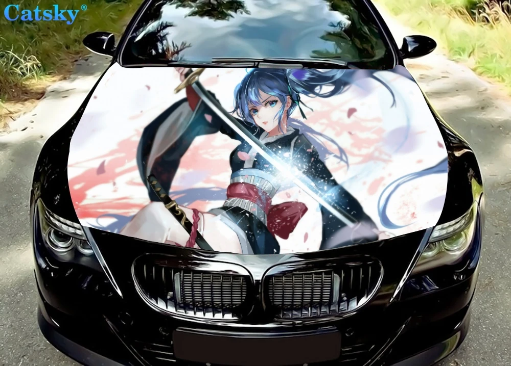 

Сексуальное аниме наклейка на капот автомобиля, Katana украшение капота автомобиля, защитная крышка капота, Виниловая наклейка на автомобиль, наклейка на кузов автомобиля