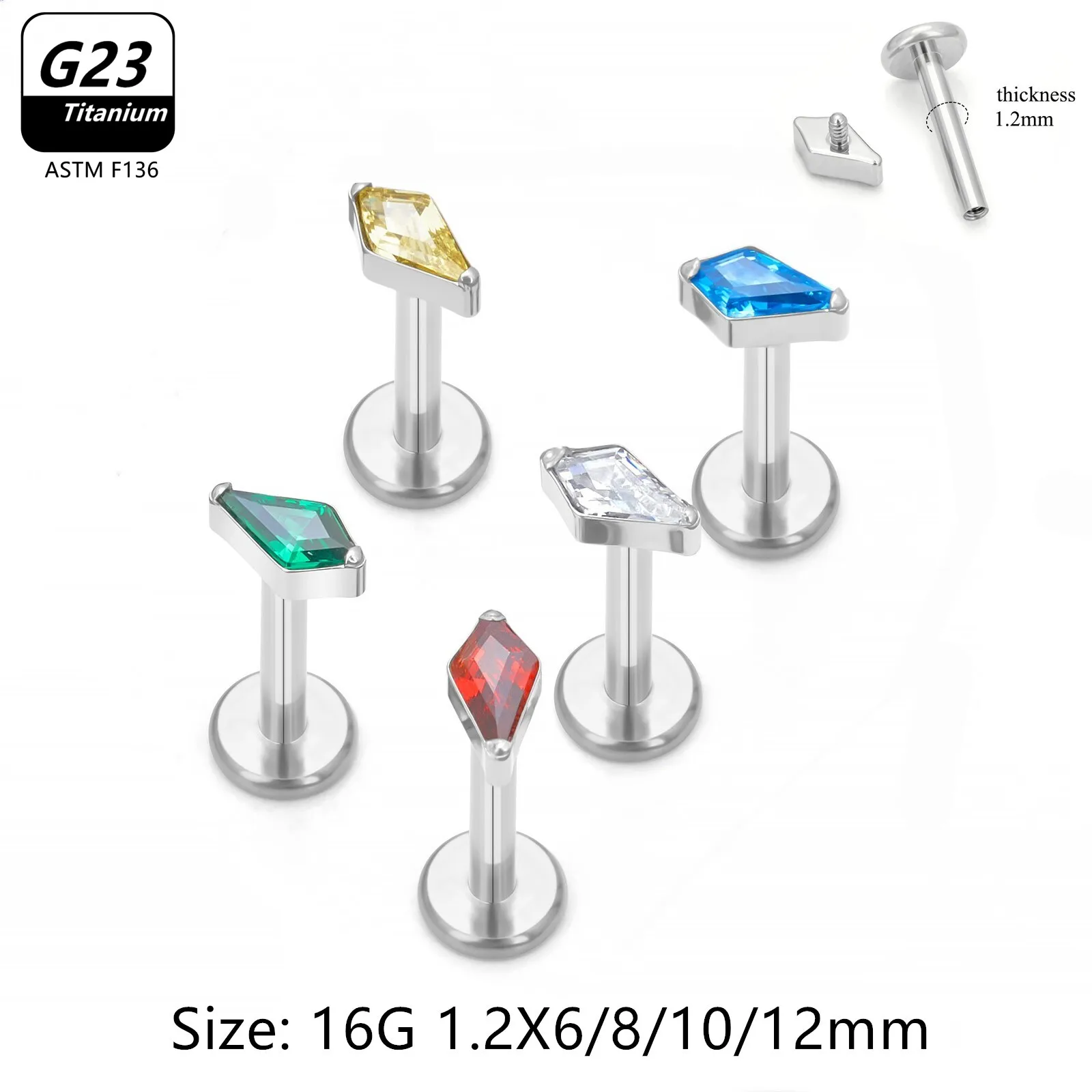 

16g ASTM F136 Titanium Ear Cartilage Tragus Helix Daith Piercing Body Jewelry Cubic Zirconia Stud Earring Conch Lobe Labret Lip