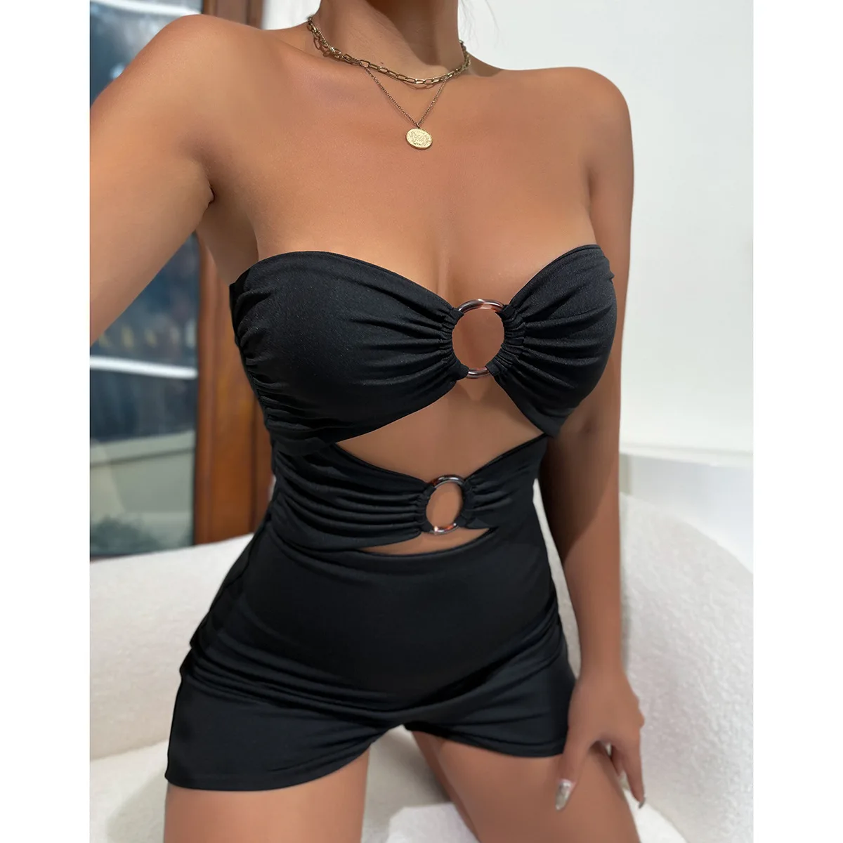 

Sexy Backless Sleeveless Night Club Dress Summer 2022 Strapless Hollow Bodycon Dress Black Pleated Mini Party Dresses For Women