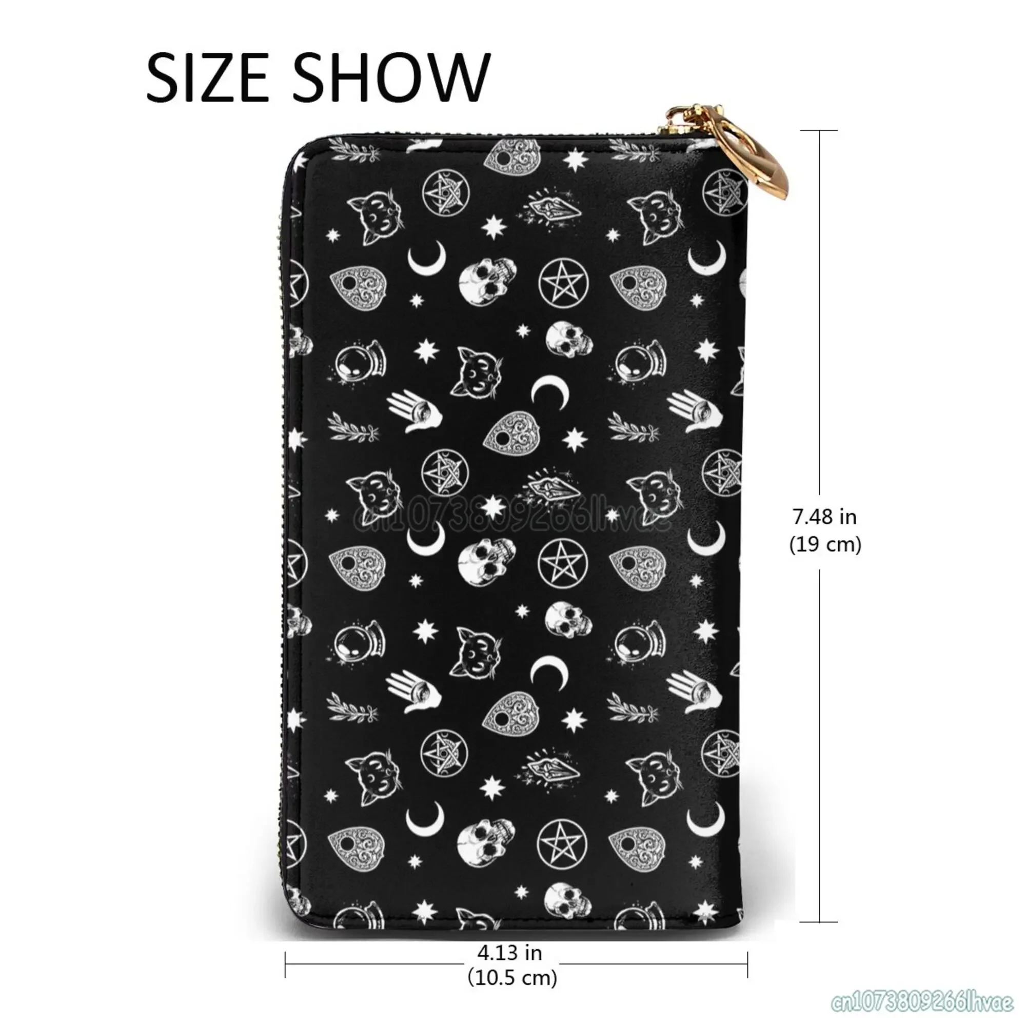 Женский кошелек Skull Cat Moon Goth длинный из искусственной кожи для монет держатель